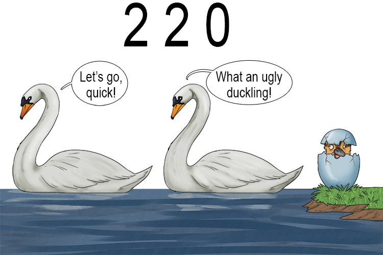 The best Mammoth Memory can come up with to remember 220 is to think of two swans trying to hatch an ugly duckling.